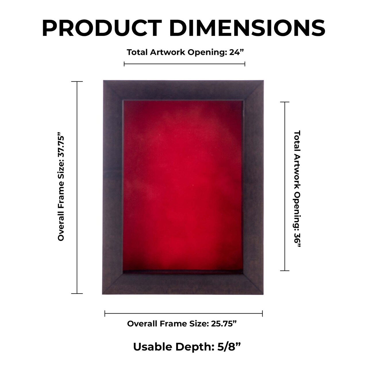 Rich Dark Brown Wood Shadow Box Frame with Acrylic Front - Red Suede Backing, 30 Sizes